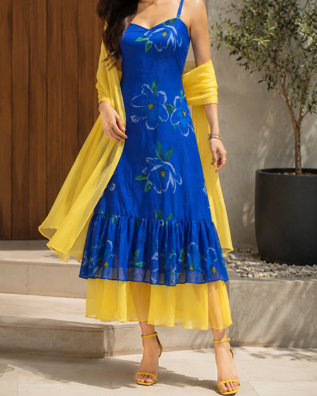 Azure Bloom Layered Dress Set