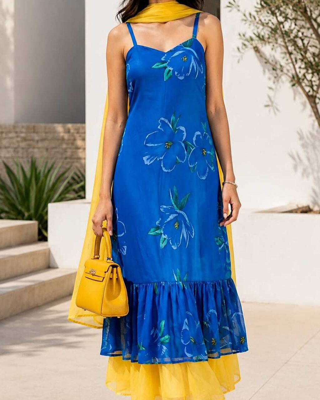 Azure Bloom Layered Dress Set